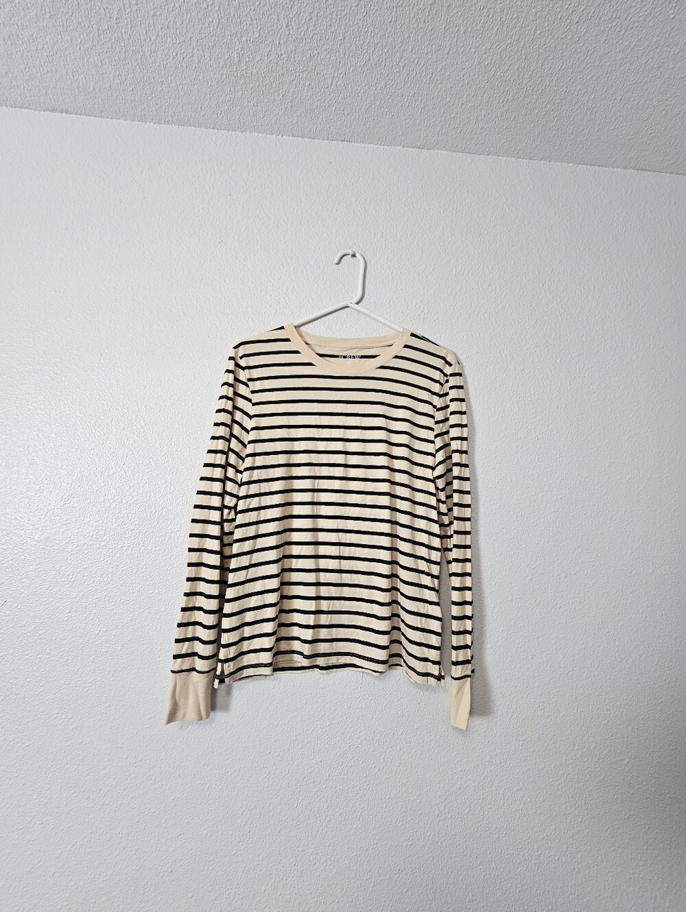 J.crew Cream and Black Striped Long Sleeve Tee Sz M